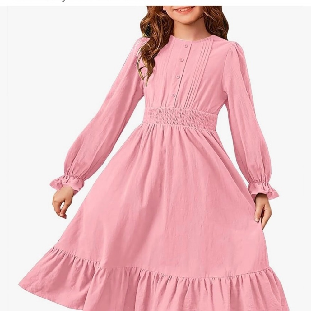 Pink Long Sleeve Kids Dress